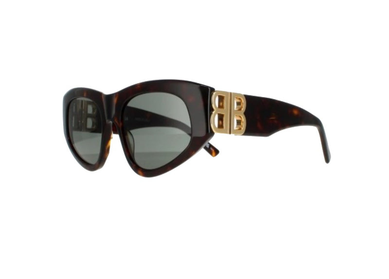 BALENCIAGA BB0095S (002) SUNGLASSES dark havana and green lenses