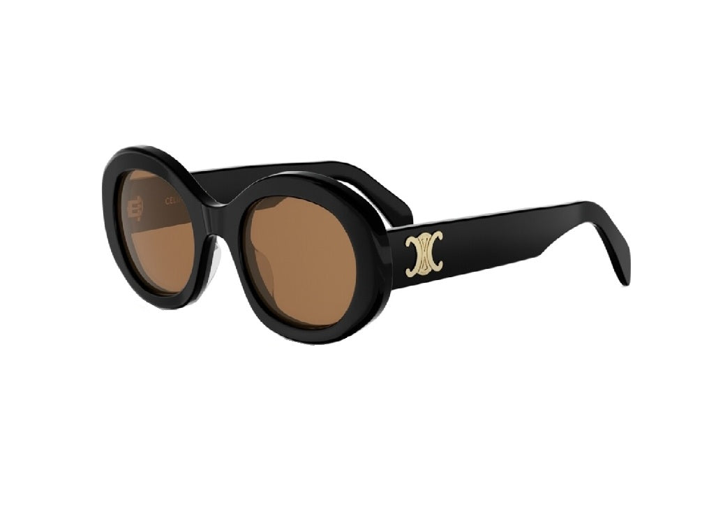 CELINE CL40194U (01J) Triomphe SUNGLASSES in black acetate and brown lenses
