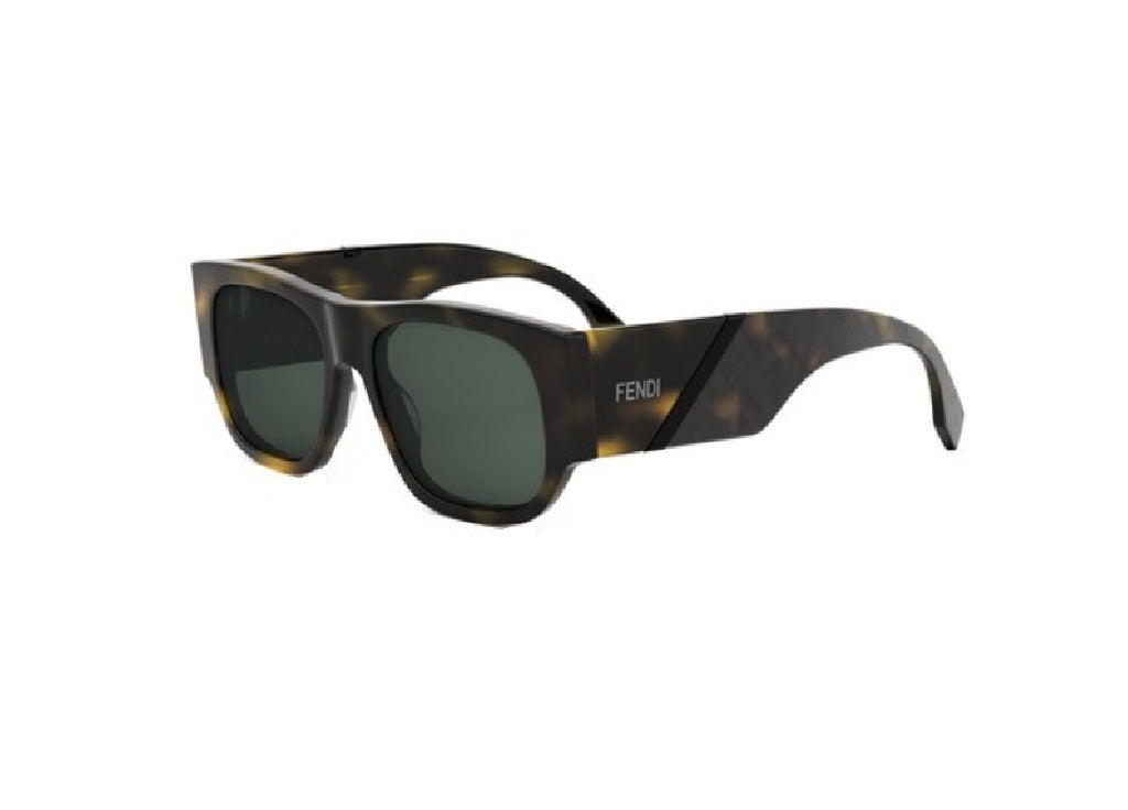 FENDI DIAGONAL FE40156I (52N) Sonnenbrille aus havannafarbenem Acetat mit grünen Gläsern