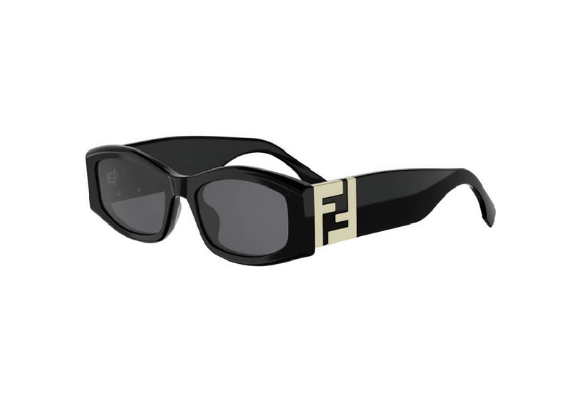 FENDI FE40204I (01A) SUNGLASSES in shiny black acetate and grey lenses