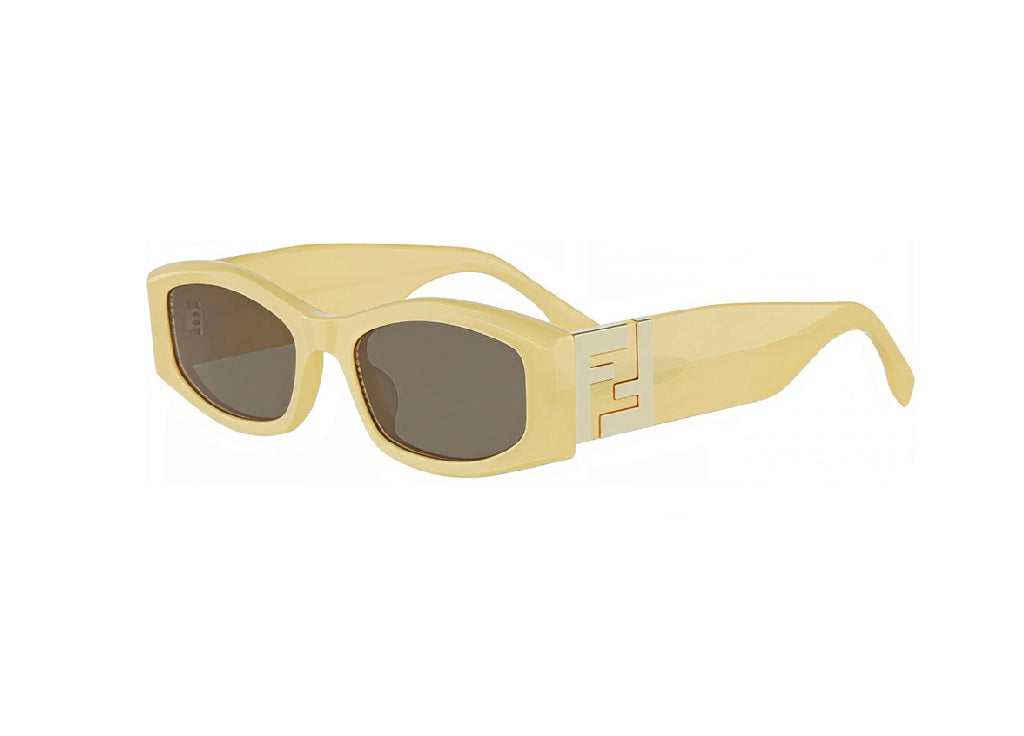 FENDI FE40204I (39E) SUNGLASSES in shiny yellow acetate and brown lenses