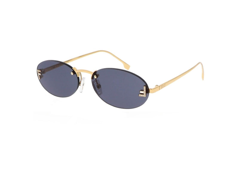 FENDI First Crystal FE4075US (30V) ovale goldene Sonnenbrille mit blauen Gläsern