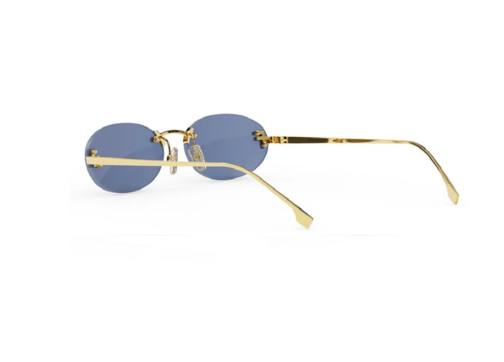 FENDI First Crystal FE4075US (30V) ovale goldene Sonnenbrille mit blauen Gläsern