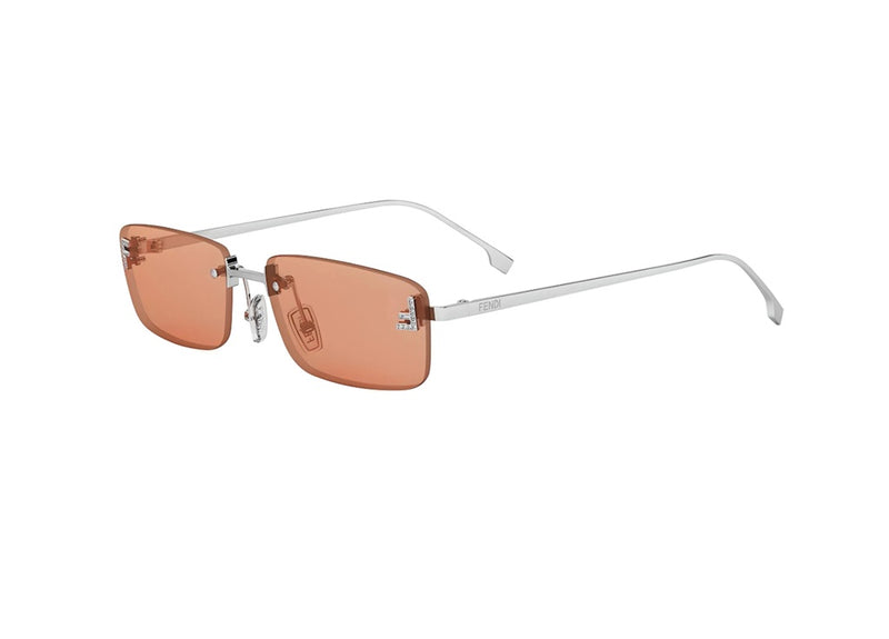 FENDI First Crystal FE4172US (16J) SUNGLASSES in shiny silver metal and orange lenses