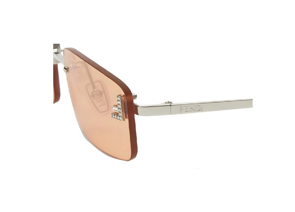 FENDI First Crystal FE4172US (16J) SUNGLASSES in shiny silver metal and orange lenses