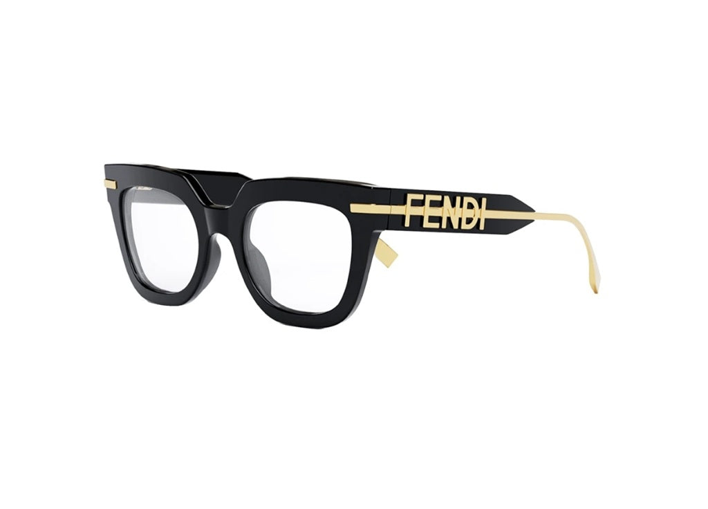 FENDI FendiGraphy FE50065I (001) Damen-Brillenfassung aus schwarzem Acetat mit goldenem Logo