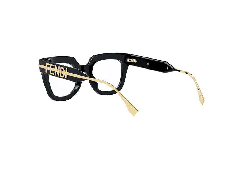 FENDI FendiGraphy FE50065I (001) Damen-Brillenfassung aus schwarzem Acetat mit goldenem Logo