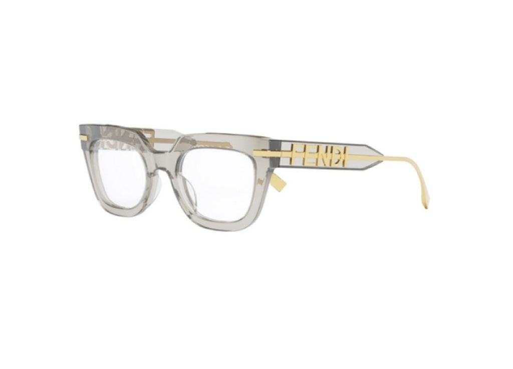 FENDI FendiGraphy FE50065I (020) Damen-Brillenfassung aus transparentem grauem Acetat mit goldenem Logo