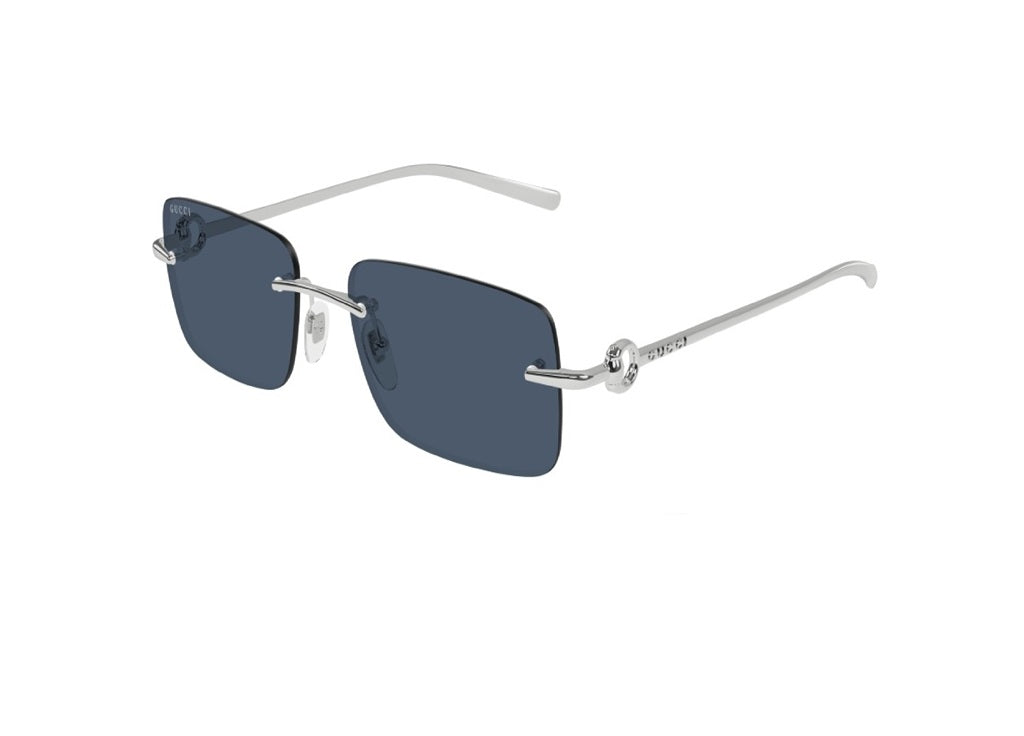 GUCCI GG1703S (003) SUNGLASSES in silver metal with blue lenses
