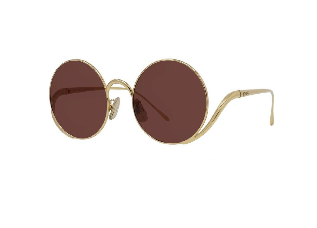 LOEWE SIGNATURE SUNGLASSES LW40187U (30S) round in yellow gold metal and red lenses