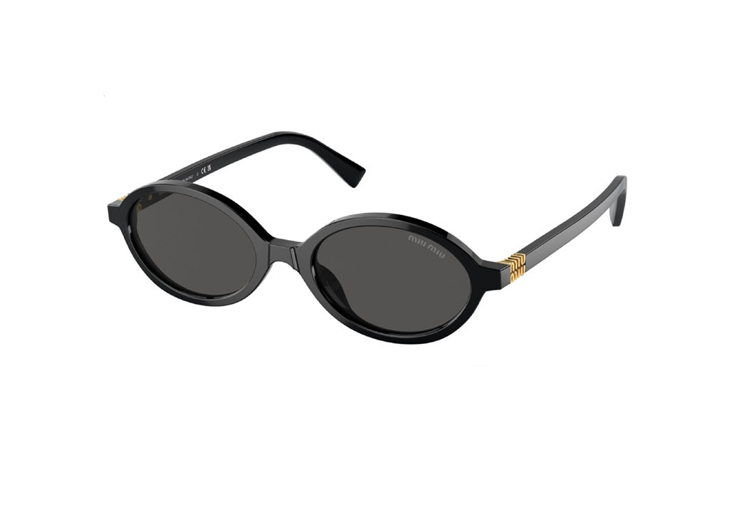 MIU MIU MU 04ZS (1AB5S0) oval sunglasses in black acetate and grey lenses