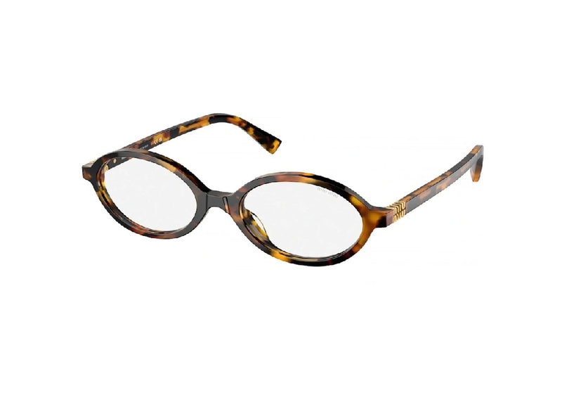 MIU MIU MU 04ZS (VAU08N) oval sunglasses in havana acetate with transparent violet blue lenses