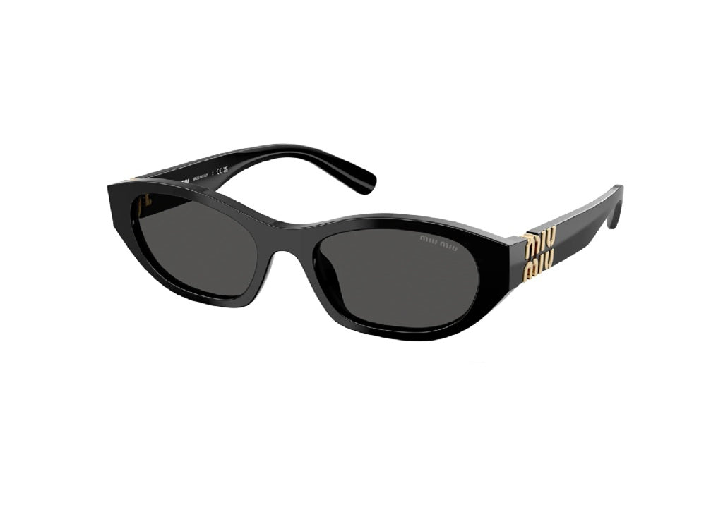 OCCHIALI DA SOLE MIU MIU MU A03S (16K08Z) ovali in acetato nero e lenti grigie
