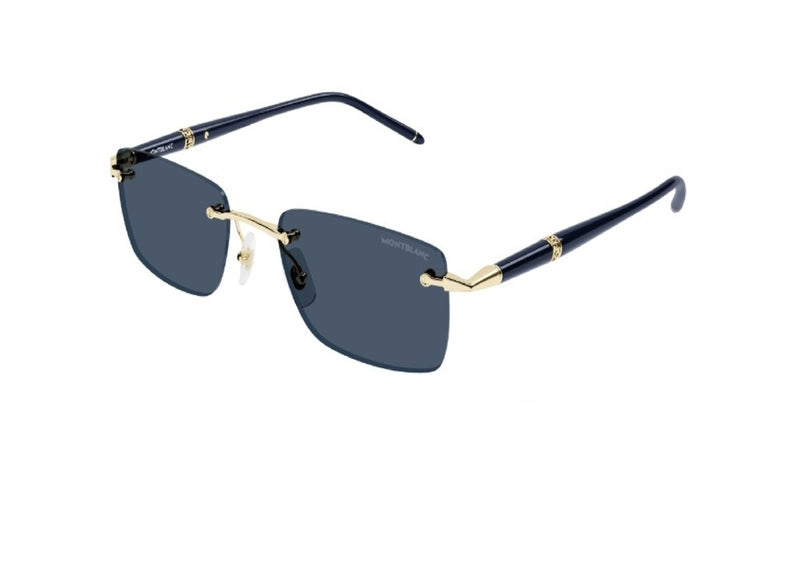 MONTBLANC MB0344S (003) SUNGLASSES in gold metal with blue lenses