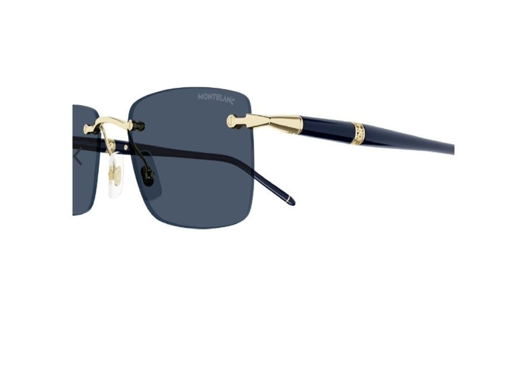 MONTBLANC MB0344S (003) SUNGLASSES in gold metal with blue lenses