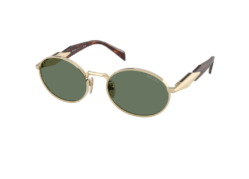 OCCHIALI DA SOLE PRADA PR65ZS (ZVN70L) ovali in metallo color oro e lenti verdi