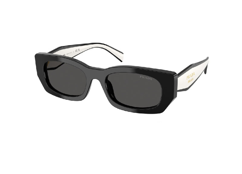 OCCHIALI DA SOLE PRADA PRB05S (09Q08Z) rettangolari in acetato nero e lenti grigie