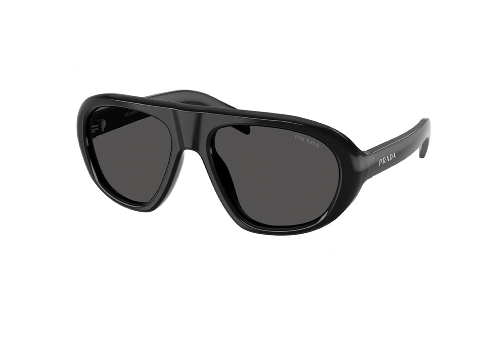 OCCHIALI DA SOLE PRADA PRC05S (16K08Z) geometrici in acetato nero e lenti grigio