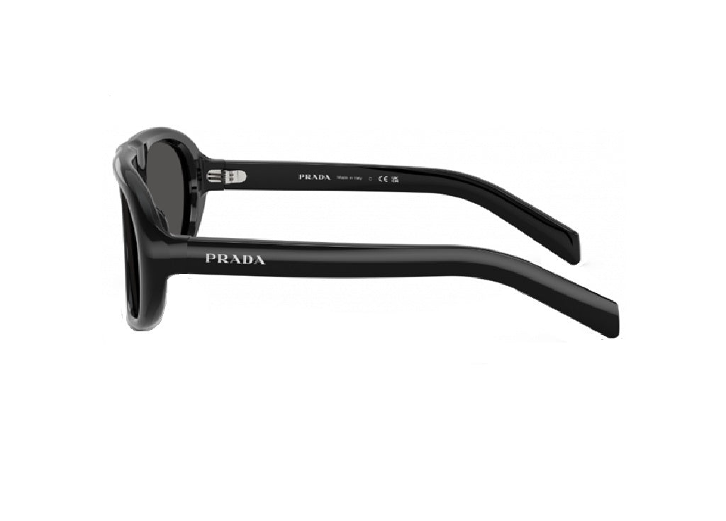 OCCHIALI DA SOLE PRADA PRC05S (16K08Z) geometrici in acetato nero e lenti grigio