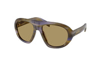 PRADA PRC05S (23G70G) geometric sunglasses in striped brown acetate with olive green lenses