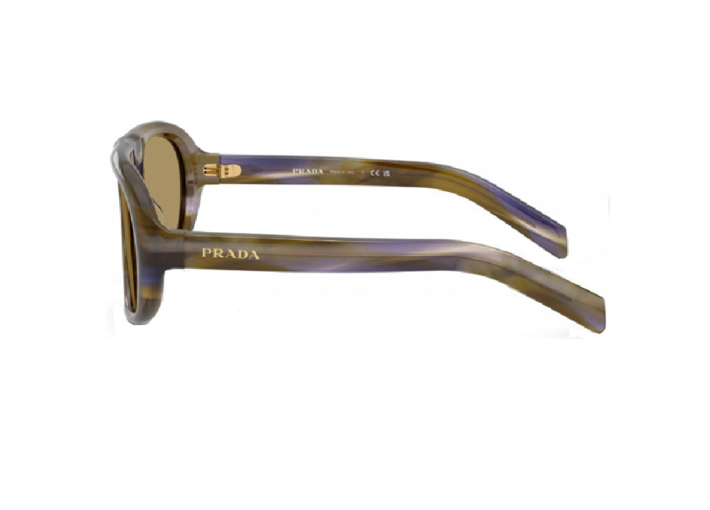 PRADA PRC05S (23G70G) geometric sunglasses in striped brown acetate with olive green lenses